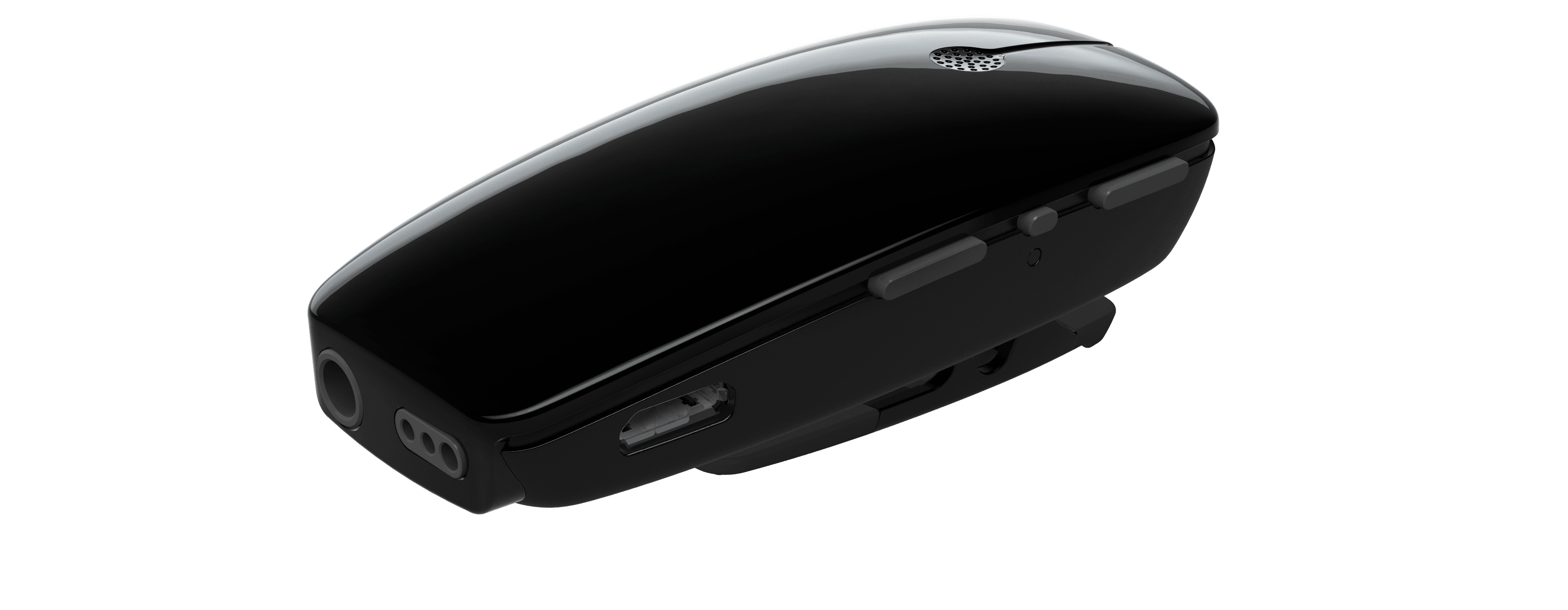 Vista lateral de Beltone myPAL y Beltone myPAL Pro, un pequeño micrófono portátil que se le entrega a la persona que desea escuchar. 