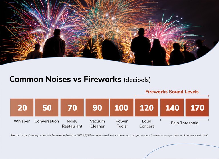 fireworks and decibel levels infographic