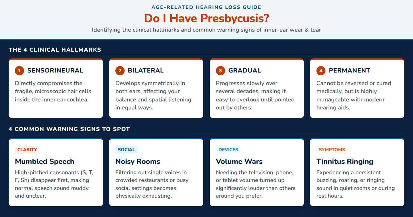 infographic of presbycusis and its clinical indicators