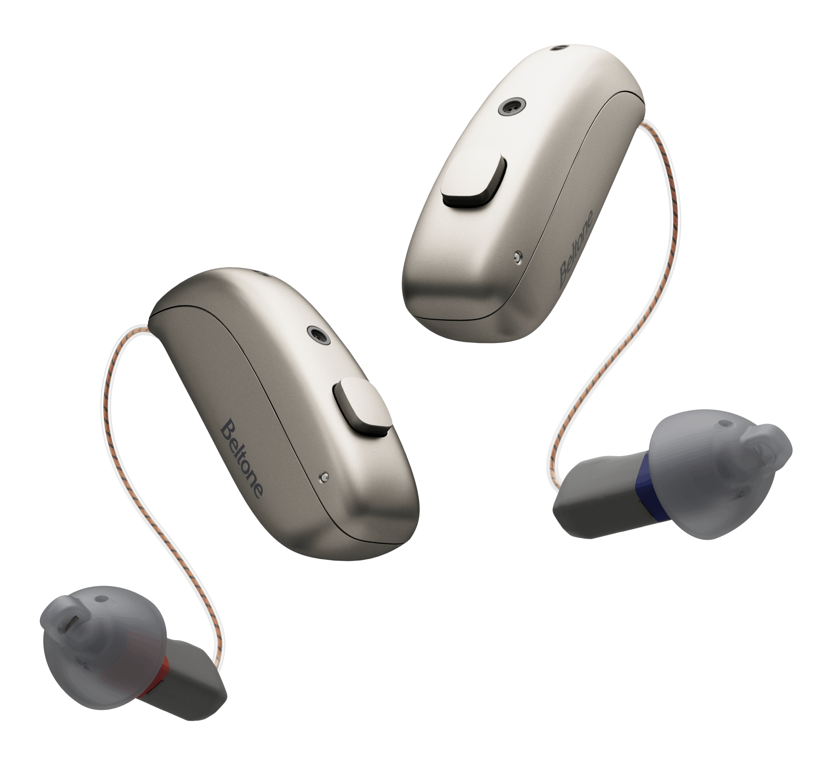 Pair of Beltone Illuminate micro RIE hearing aids in sand
